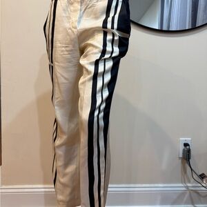 Theory Cream Striped Women's Silk Trousers